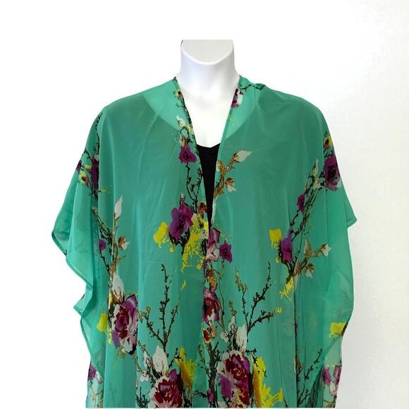 NWT Ultra Pink Floral Sheer Kimono Ruana Wrap 2X - Picture 3 of 14